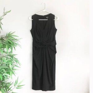 DKNY Twist Front Wool Pinstripe Sheath Dress in Dark Gray SZ 6